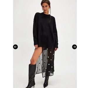 Free People Sequin Embellised Sheer Wrap Skirt Black Sarong Boho Layering NWT OS